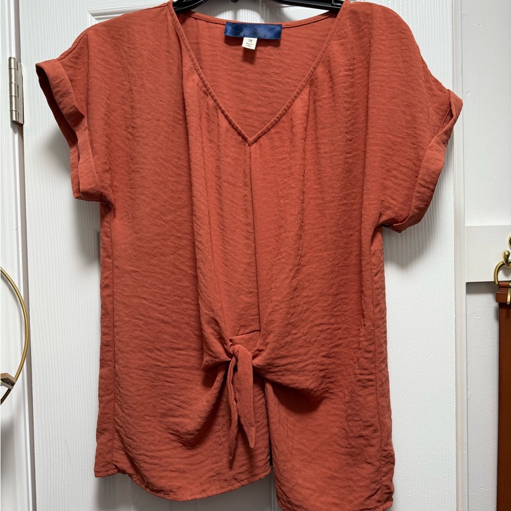 Blue Rain Terracotta Tie-Front Blouse